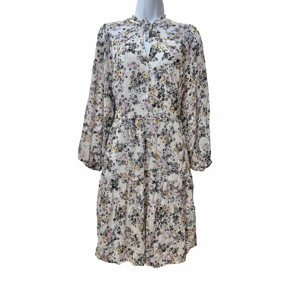Torrid Floral Chiffon Clip Swiss Dot Long Sleeve Skater Mini Dress Size 1X White